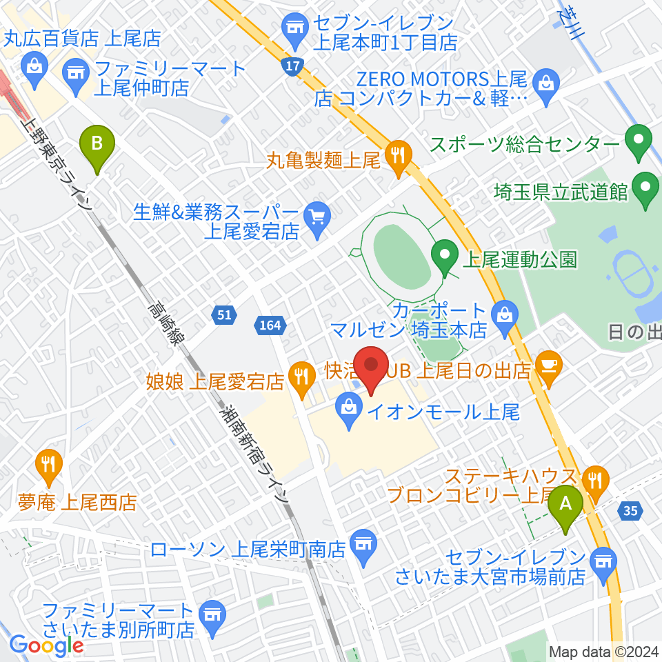 山野楽器イオンモール上尾店周辺のホテル一覧地図