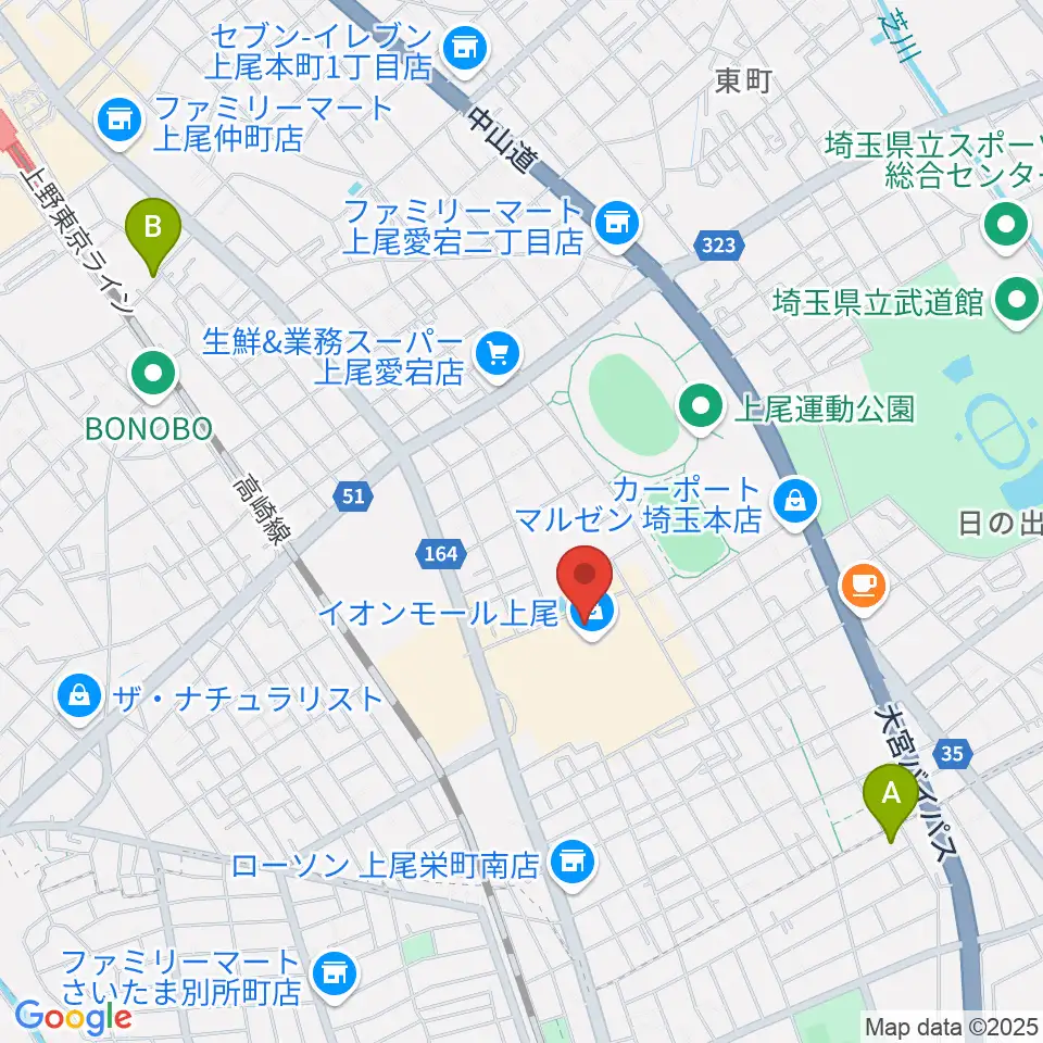 山野楽器イオンモール上尾店周辺のホテル一覧地図