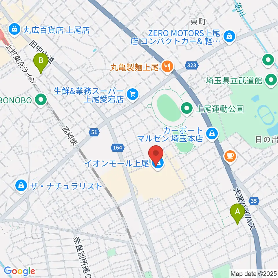 山野楽器イオンモール上尾店周辺のホテル一覧地図