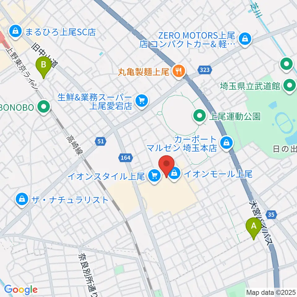 山野楽器イオンモール上尾店周辺のホテル一覧地図
