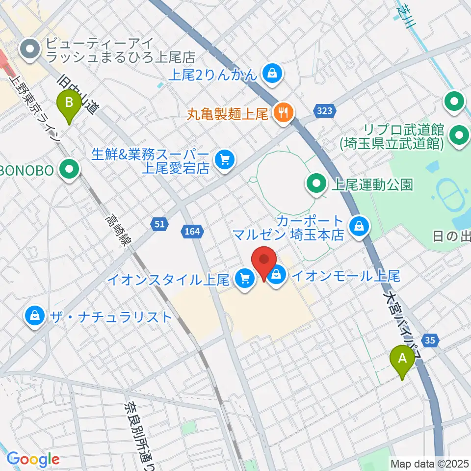 山野楽器イオンモール上尾店周辺のホテル一覧地図