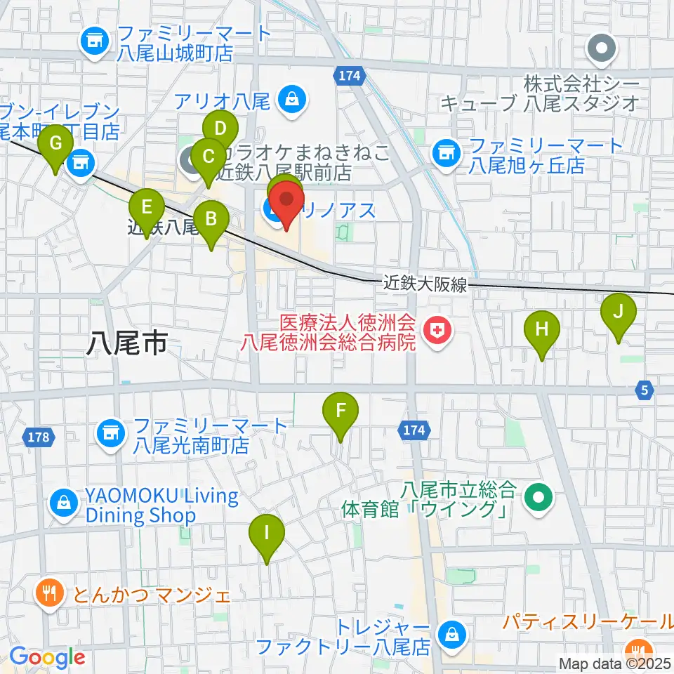 山野楽器 リノアス八尾店周辺のホテル一覧地図