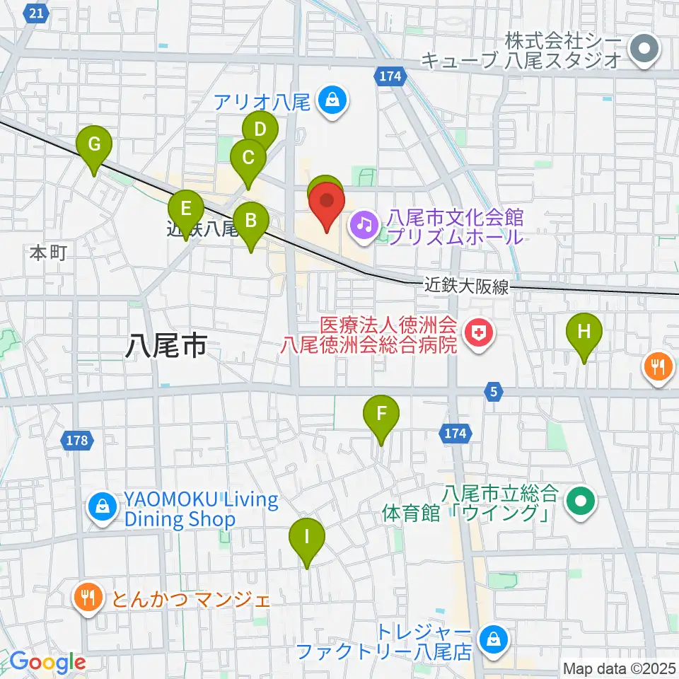 山野楽器 リノアス八尾店周辺のホテル一覧地図