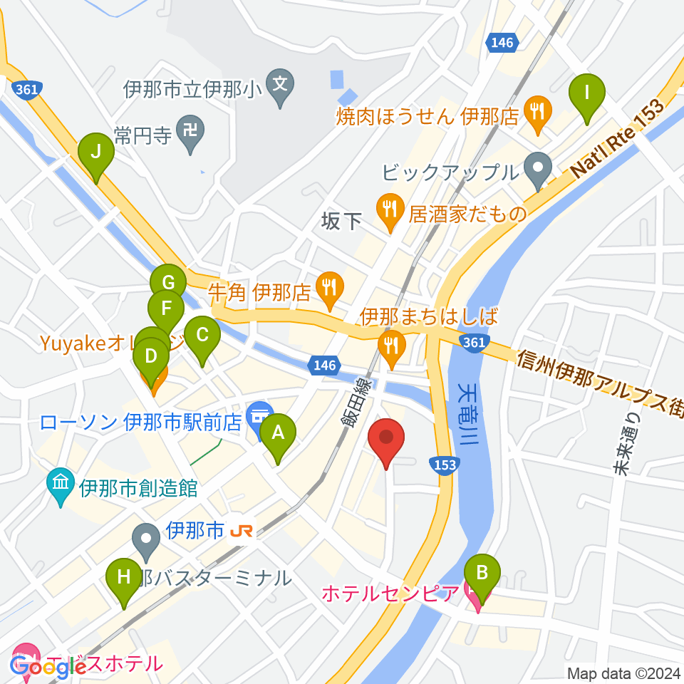 伊那楽器レンタルスタジオ周辺のホテル一覧地図