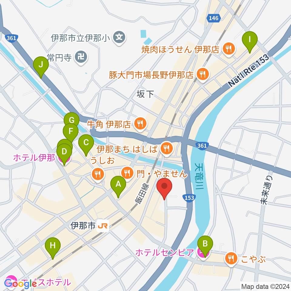 伊那楽器レンタルスタジオ周辺のホテル一覧地図