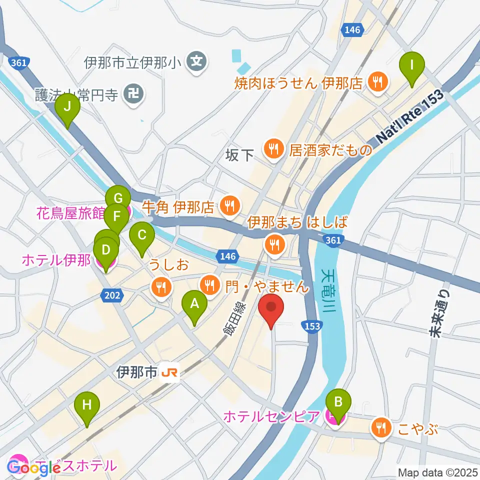 伊那楽器レンタルスタジオ周辺のホテル一覧地図