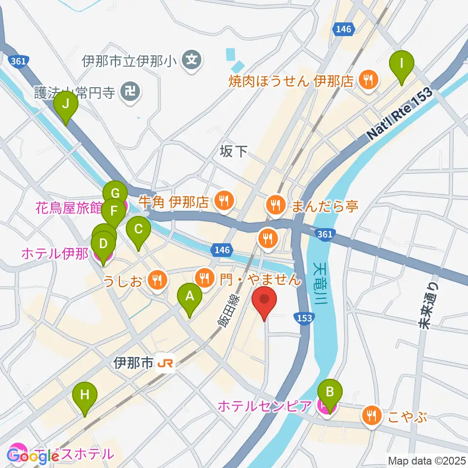 伊那楽器レンタルスタジオ周辺のホテル一覧地図