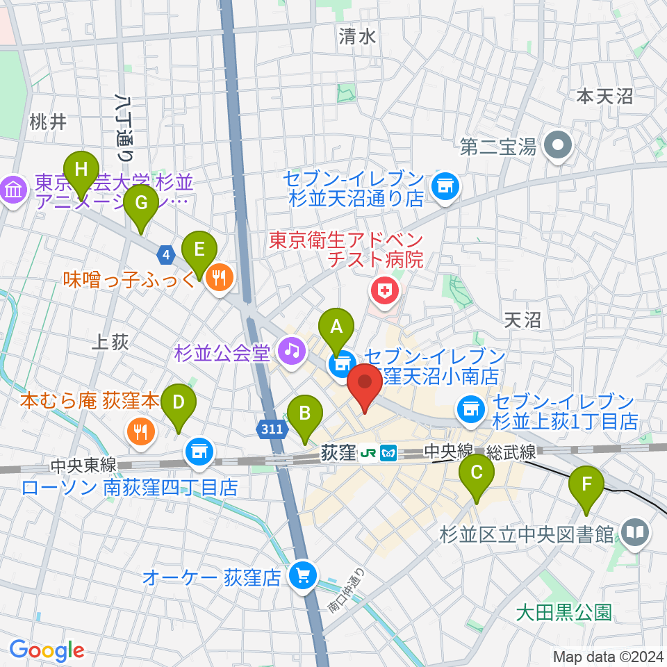 荻窪クラブドクター周辺のホテル一覧地図