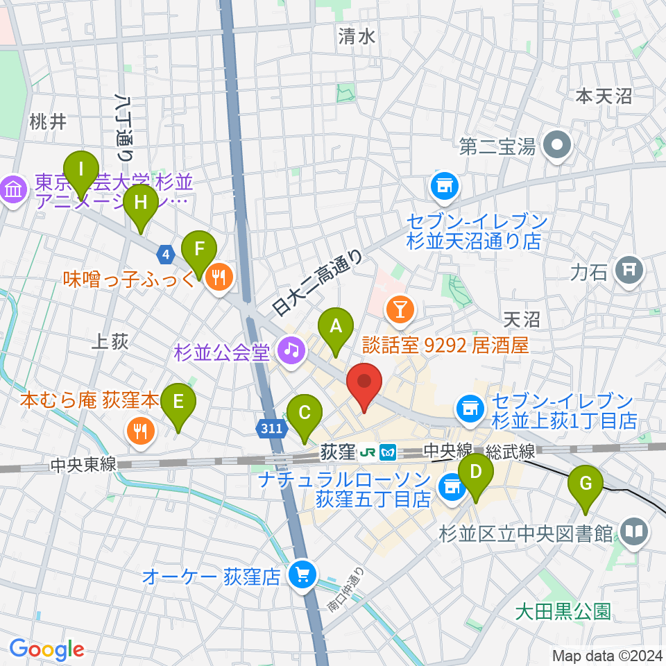 荻窪クラブドクター周辺のホテル一覧地図