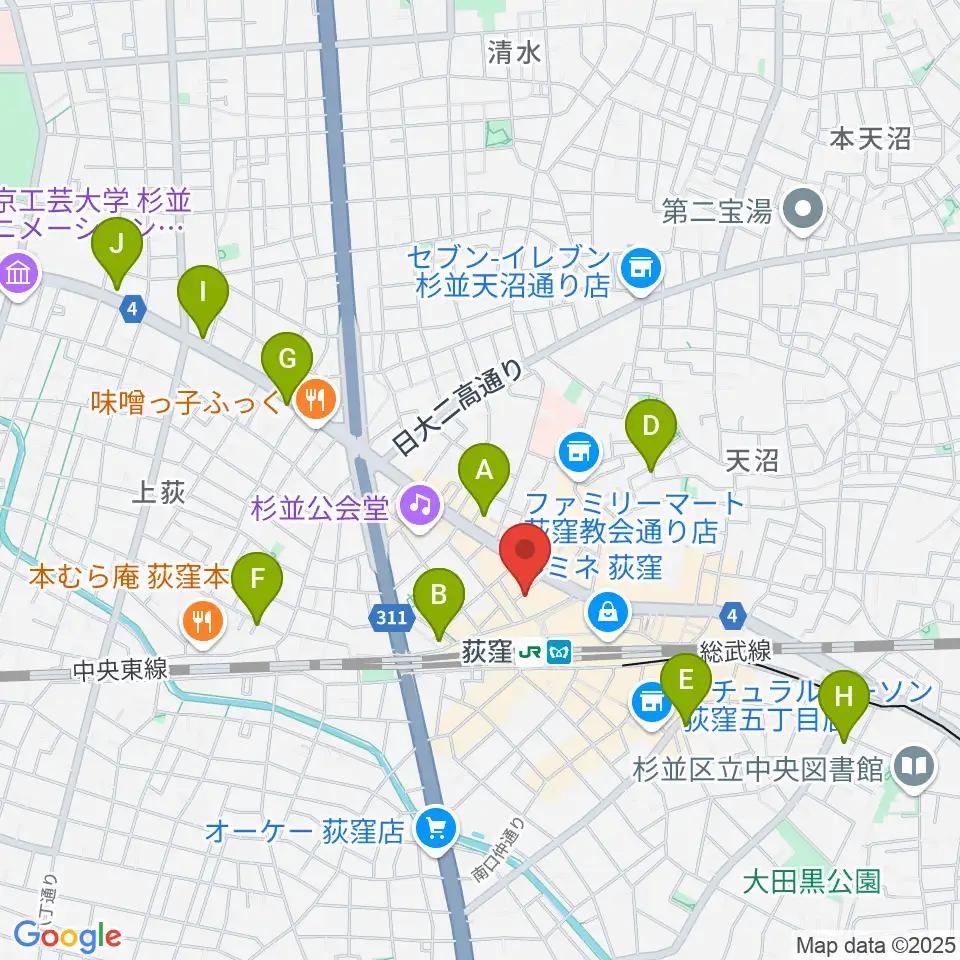 荻窪クラブドクター周辺のホテル一覧地図