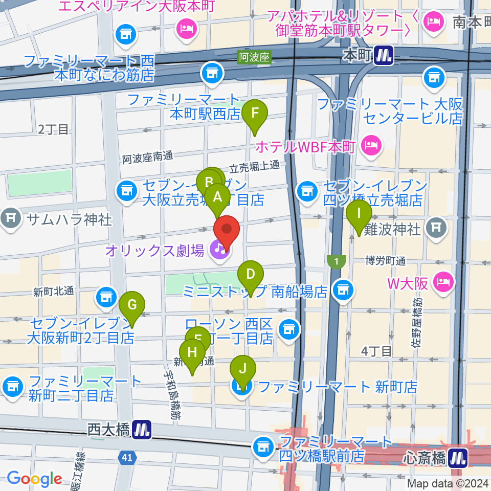 オリックス劇場周辺のホテル一覧地図