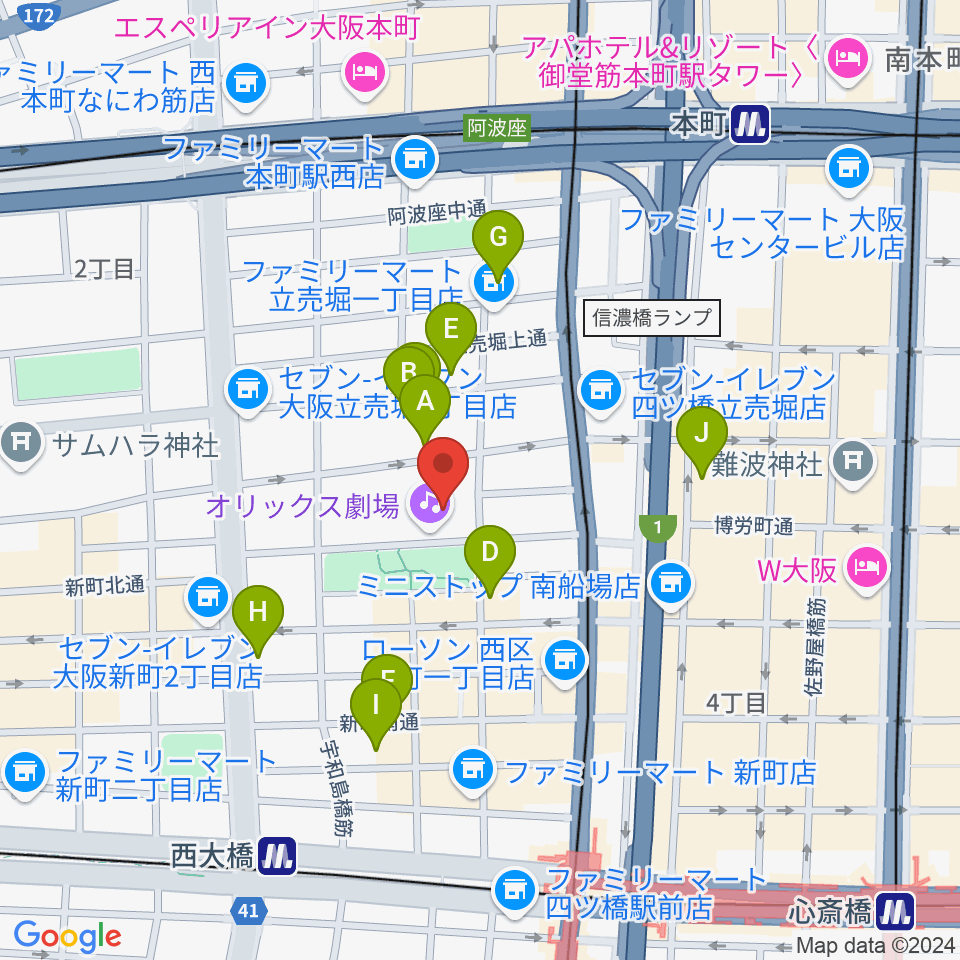 オリックス劇場周辺のホテル一覧地図