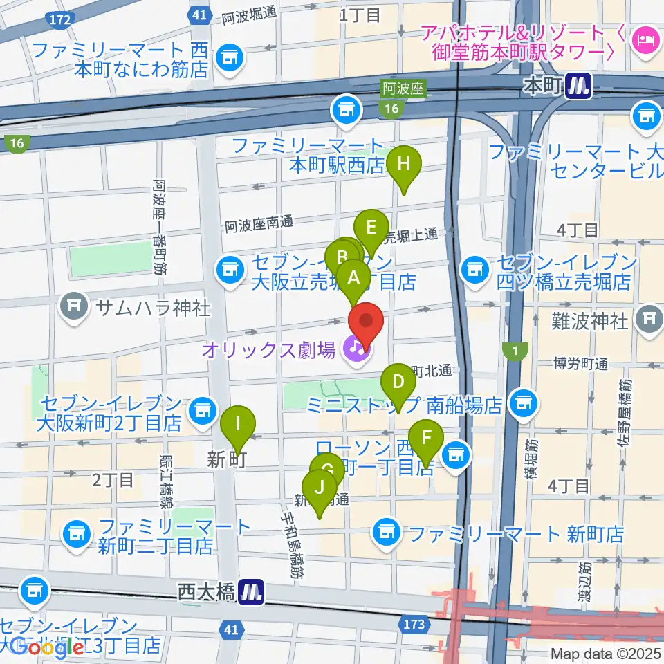 オリックス劇場周辺のホテル一覧地図