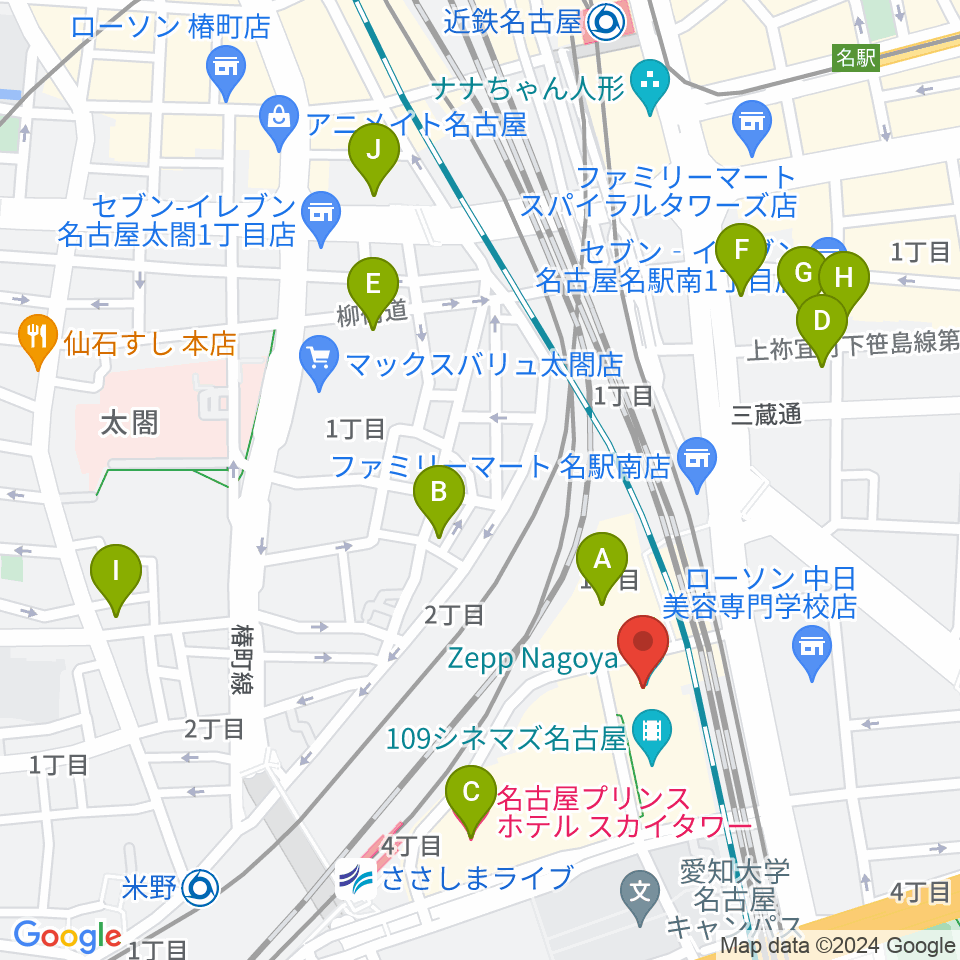 Zepp名古屋周辺のホテル一覧地図