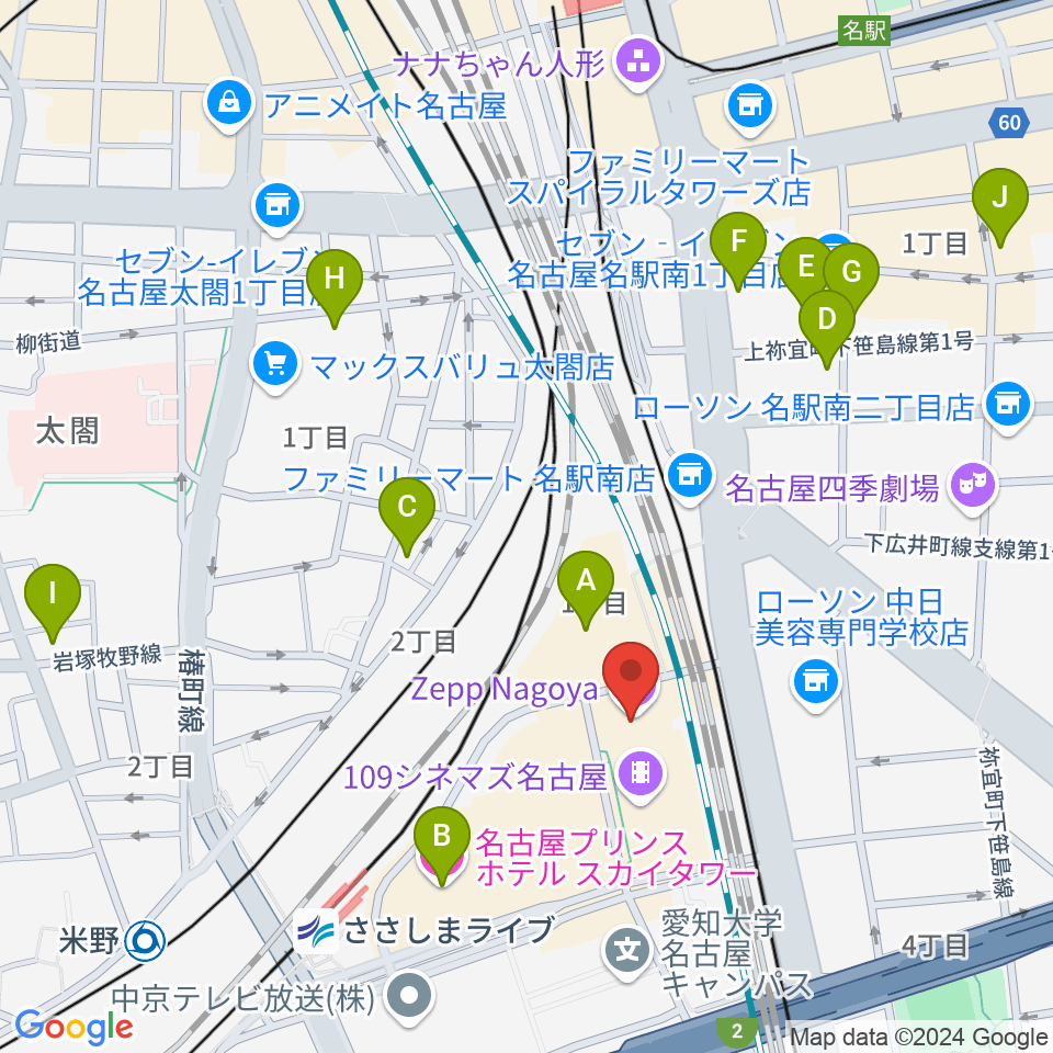 Zepp名古屋周辺のホテル一覧地図