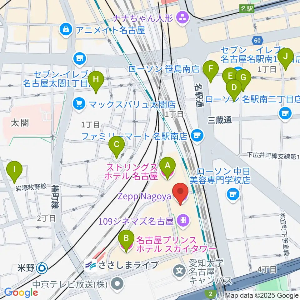 Zepp名古屋周辺のホテル一覧地図