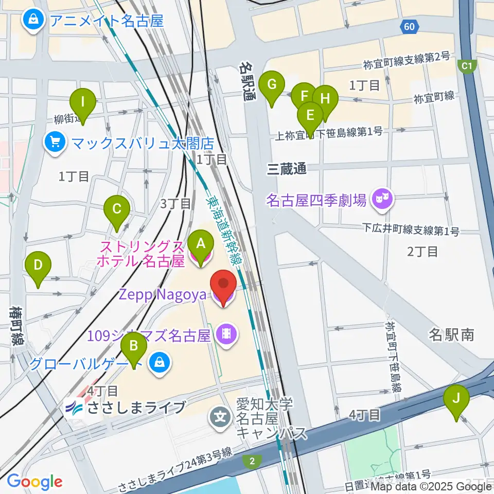 Zepp名古屋周辺のホテル一覧地図