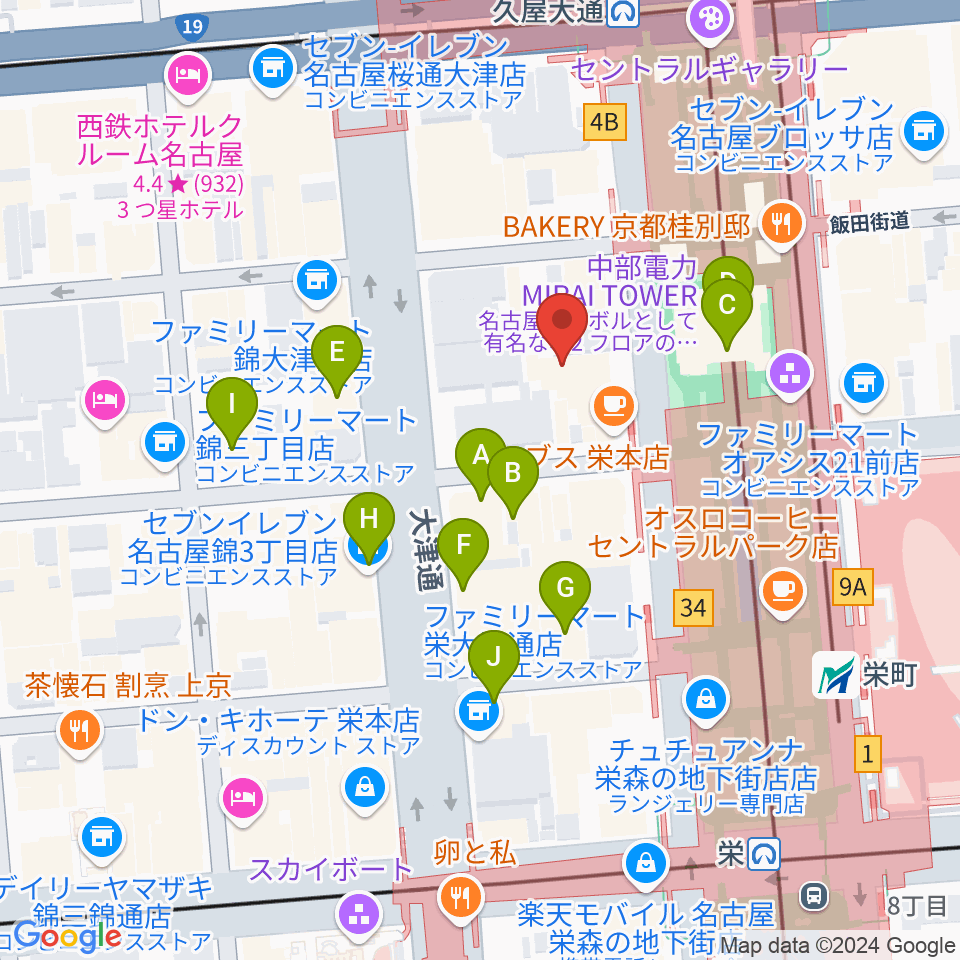 ロックス栄周辺のホテル一覧地図