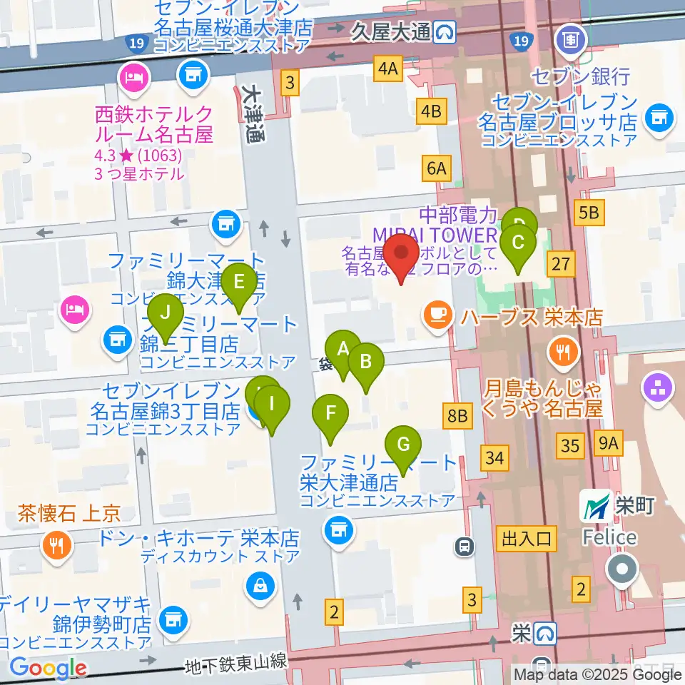 ロックス栄周辺のホテル一覧地図