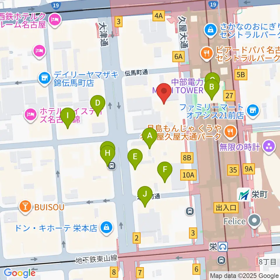 ロックス栄周辺のホテル一覧地図