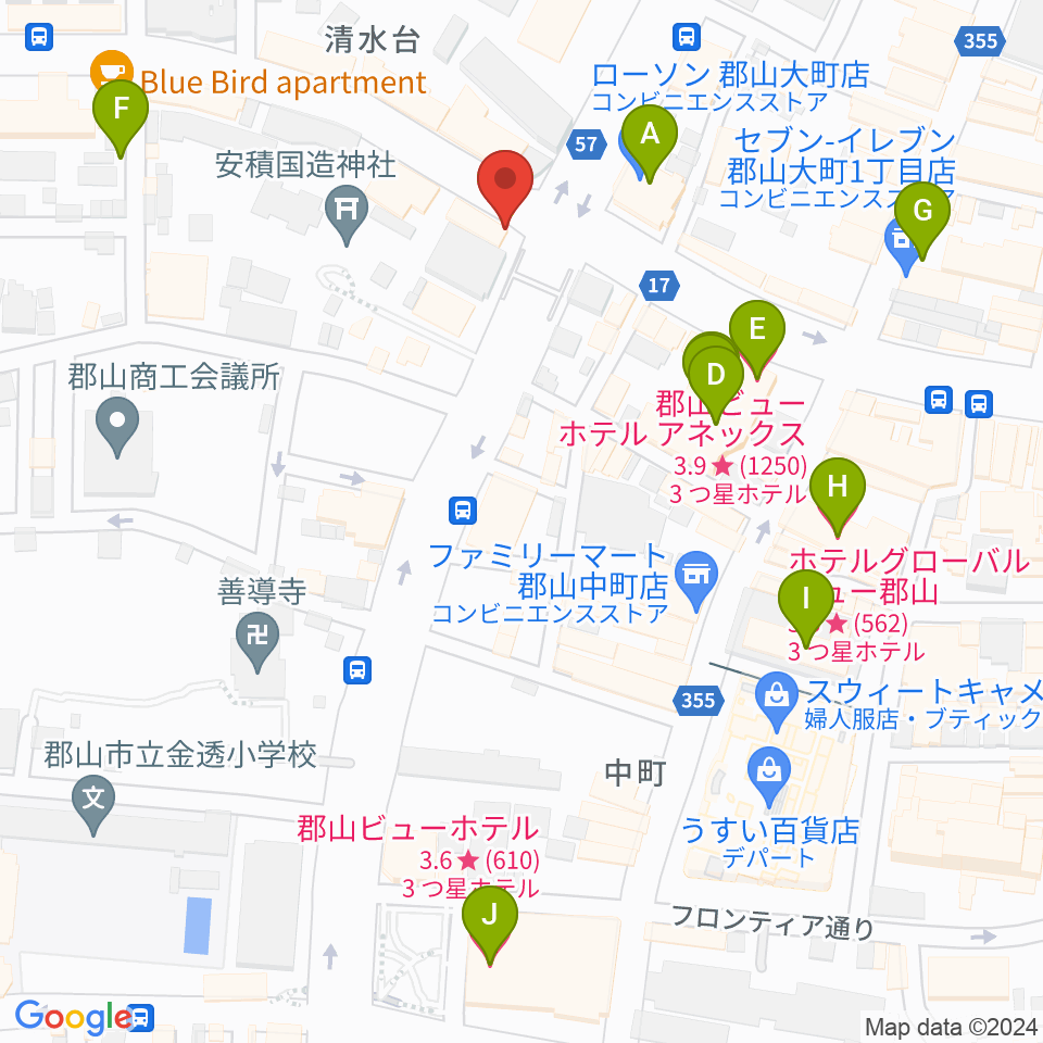 十字屋楽器周辺のホテル一覧地図