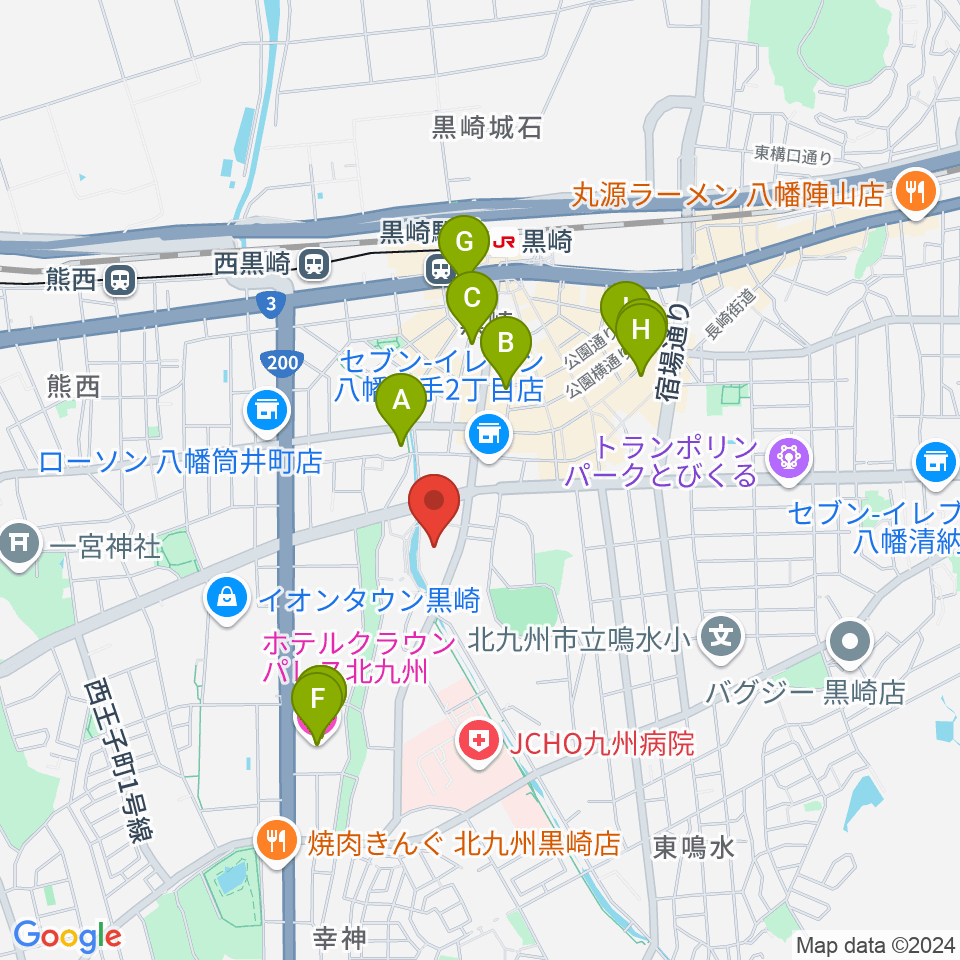 黒崎ひびしんホール周辺のホテル一覧地図