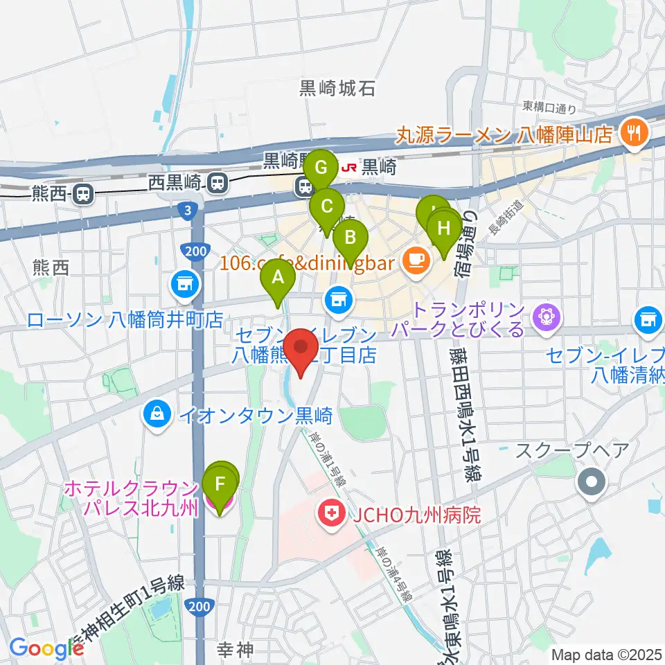 黒崎ひびしんホール周辺のホテル一覧地図