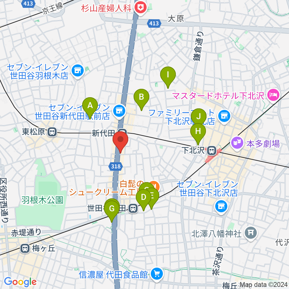 新代田クロッシング周辺のホテル一覧地図