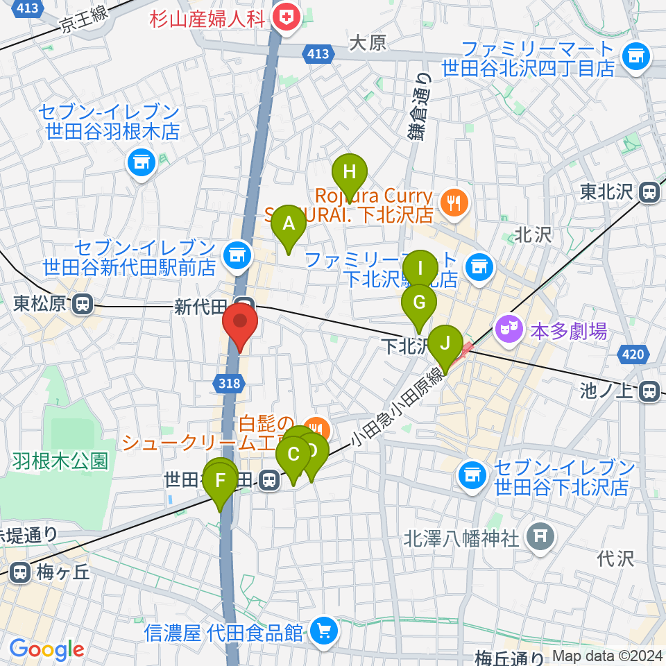 新代田クロッシング周辺のホテル一覧地図