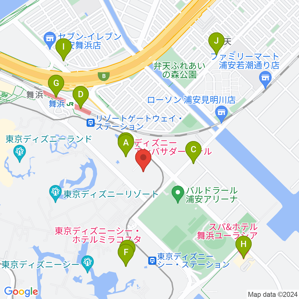 舞浜アンフィシアター周辺のホテル一覧地図