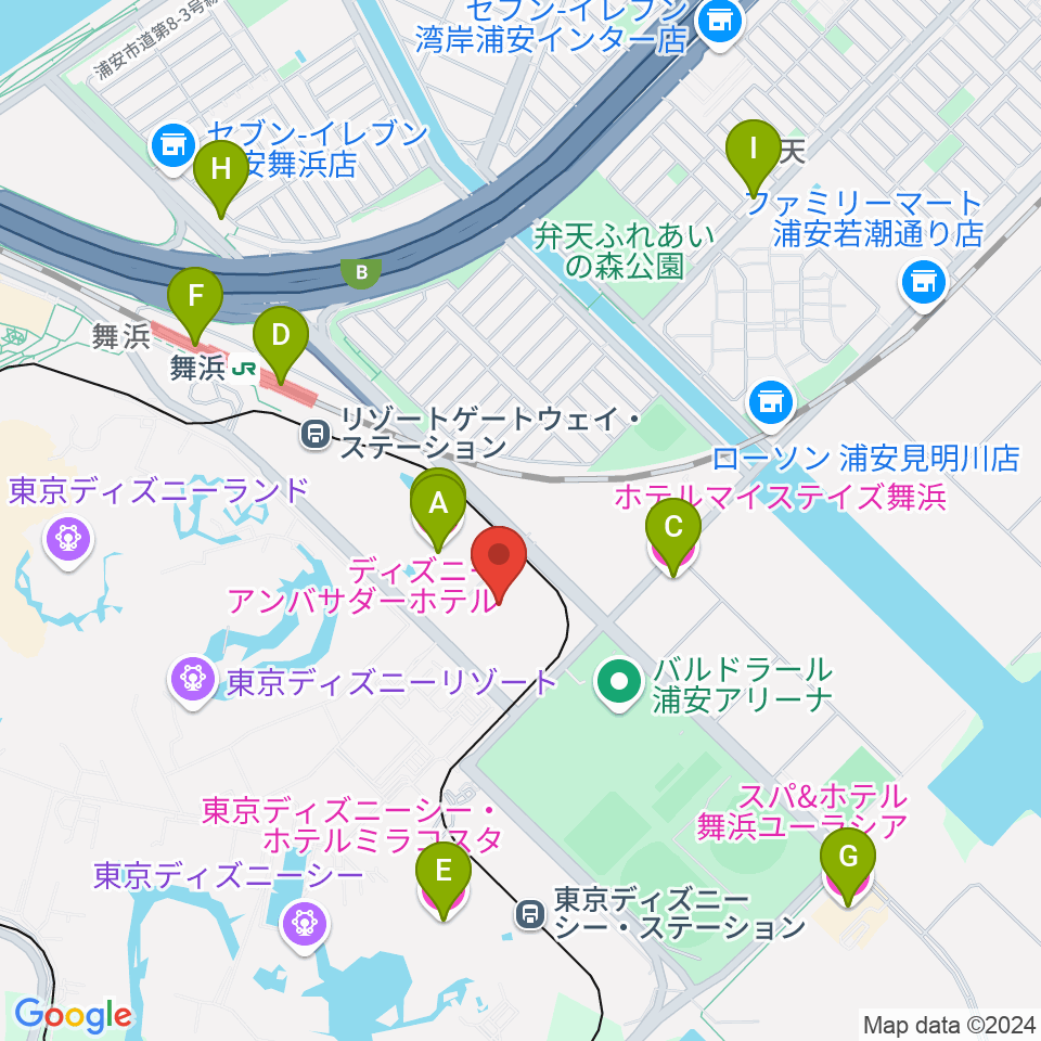 舞浜アンフィシアター周辺のホテル一覧地図