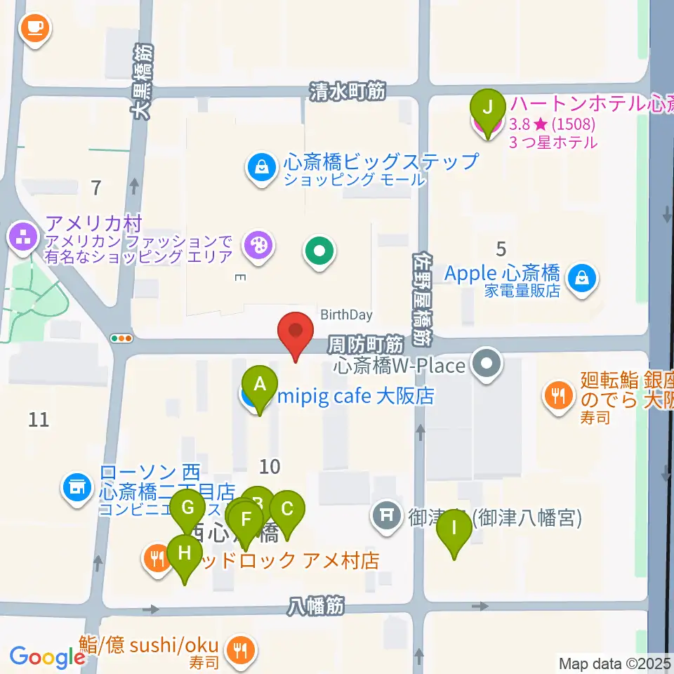 心斎橋パンゲア周辺のホテル一覧地図