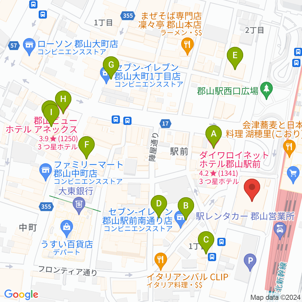 島村楽器 郡山アティ店周辺のホテル一覧地図