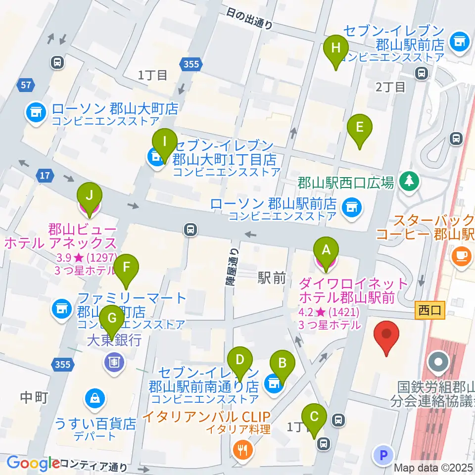 島村楽器 郡山アティ店周辺のホテル一覧地図