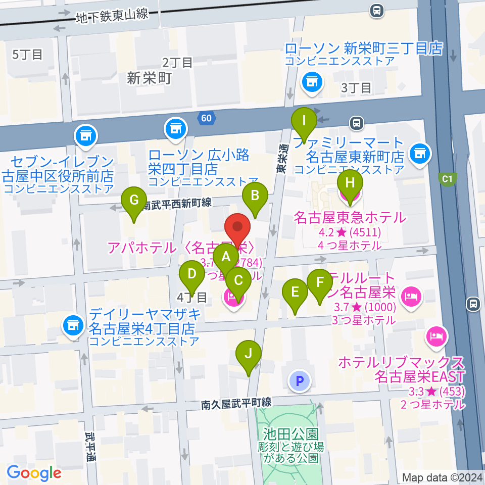 栄Party'z周辺のホテル一覧地図