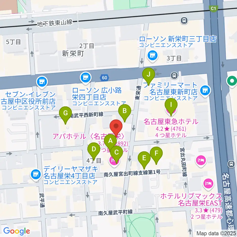 栄Party'z周辺のホテル一覧地図