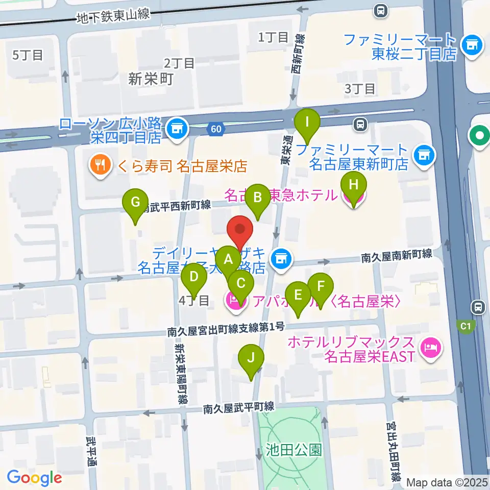 栄Party'z周辺のホテル一覧地図