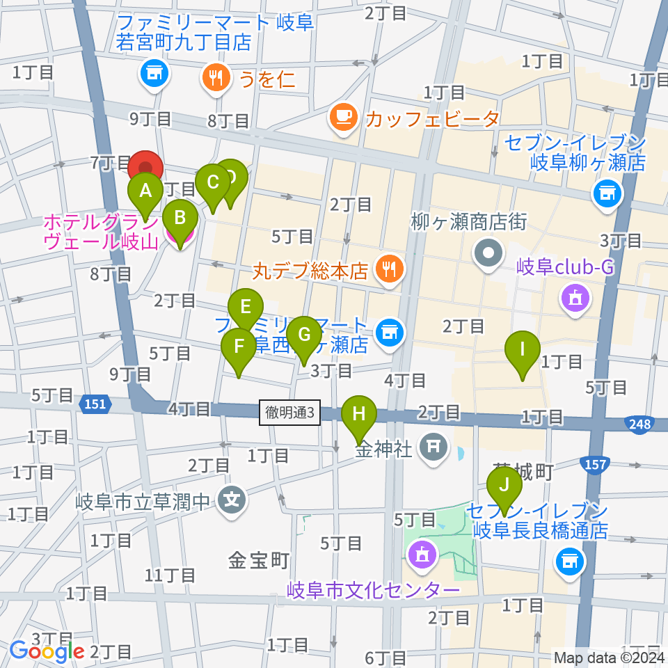 柳ヶ瀬アンツ周辺のホテル一覧地図