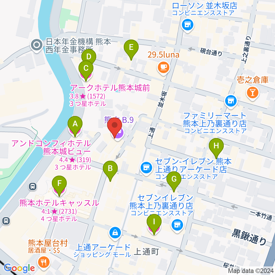 熊本B.9周辺のホテル一覧地図