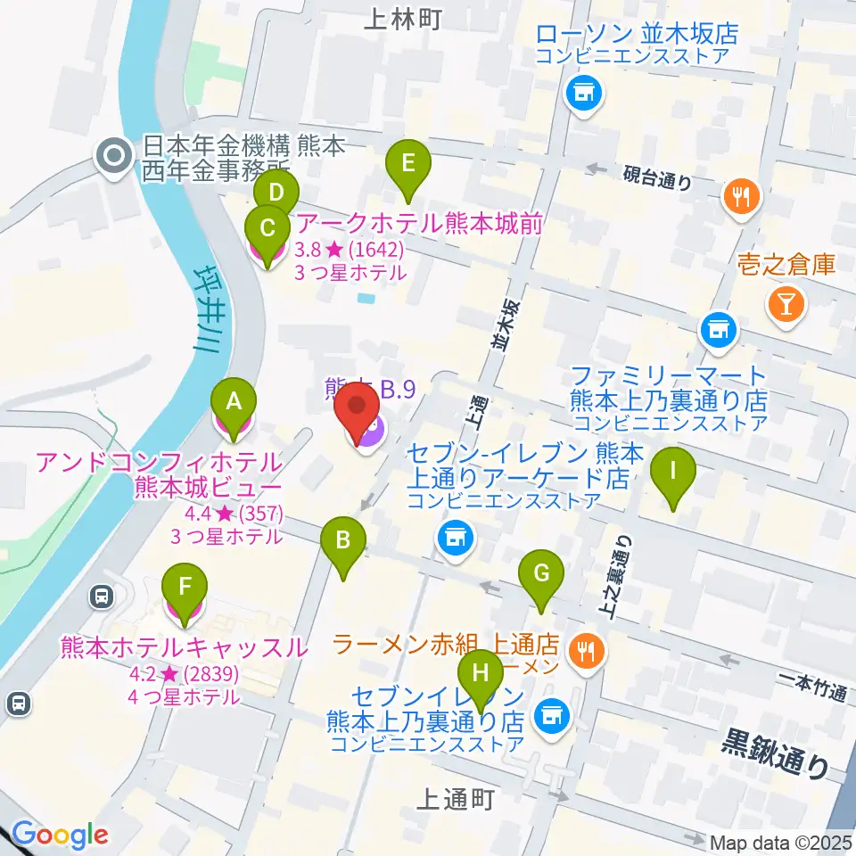 熊本B.9周辺のホテル一覧地図