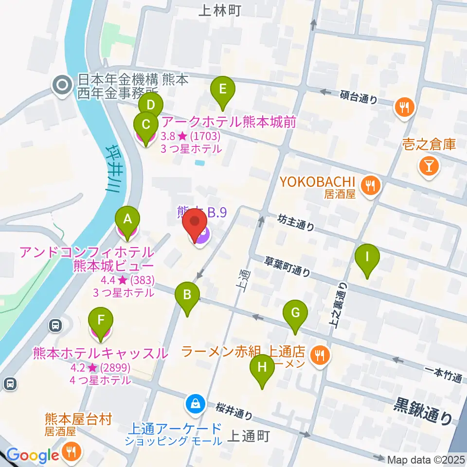熊本B.9周辺のホテル一覧地図