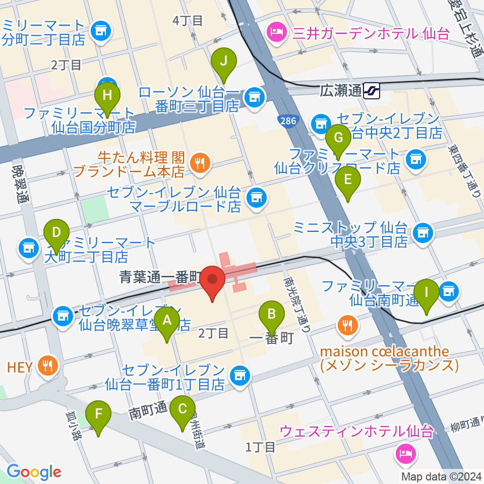 仙台MACANA周辺のホテル一覧地図