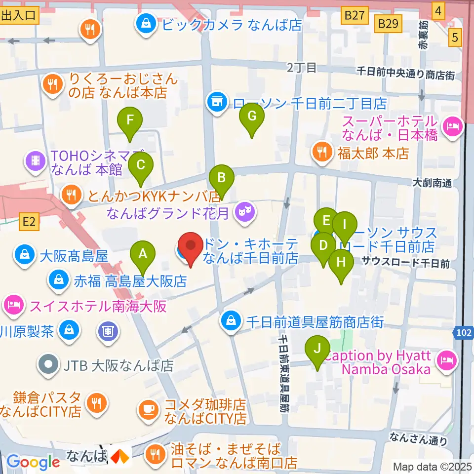 NMB48劇場周辺のホテル一覧地図