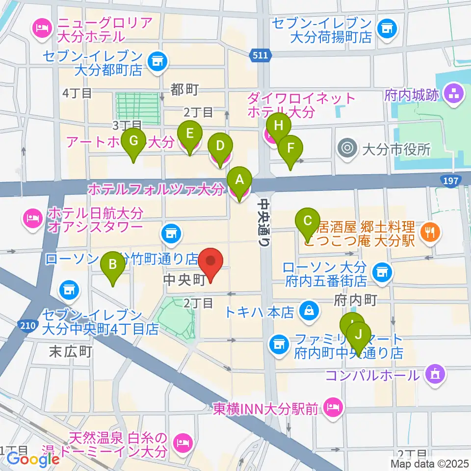 AT HALL周辺のホテル一覧地図