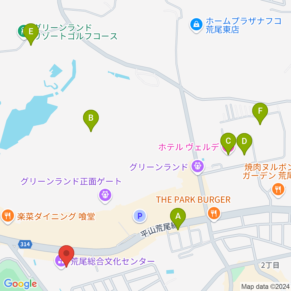 荒尾総合文化センター周辺のホテル一覧地図