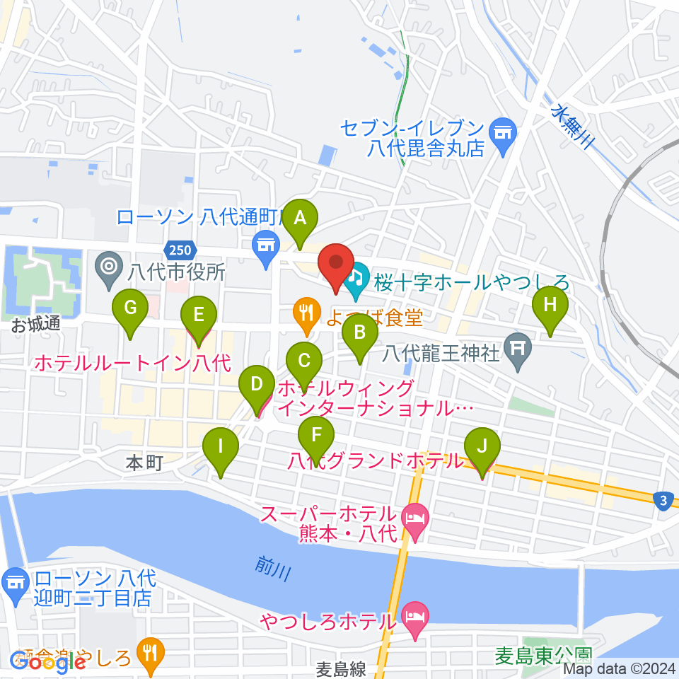 桜十字ホールやつしろ周辺のホテル一覧地図