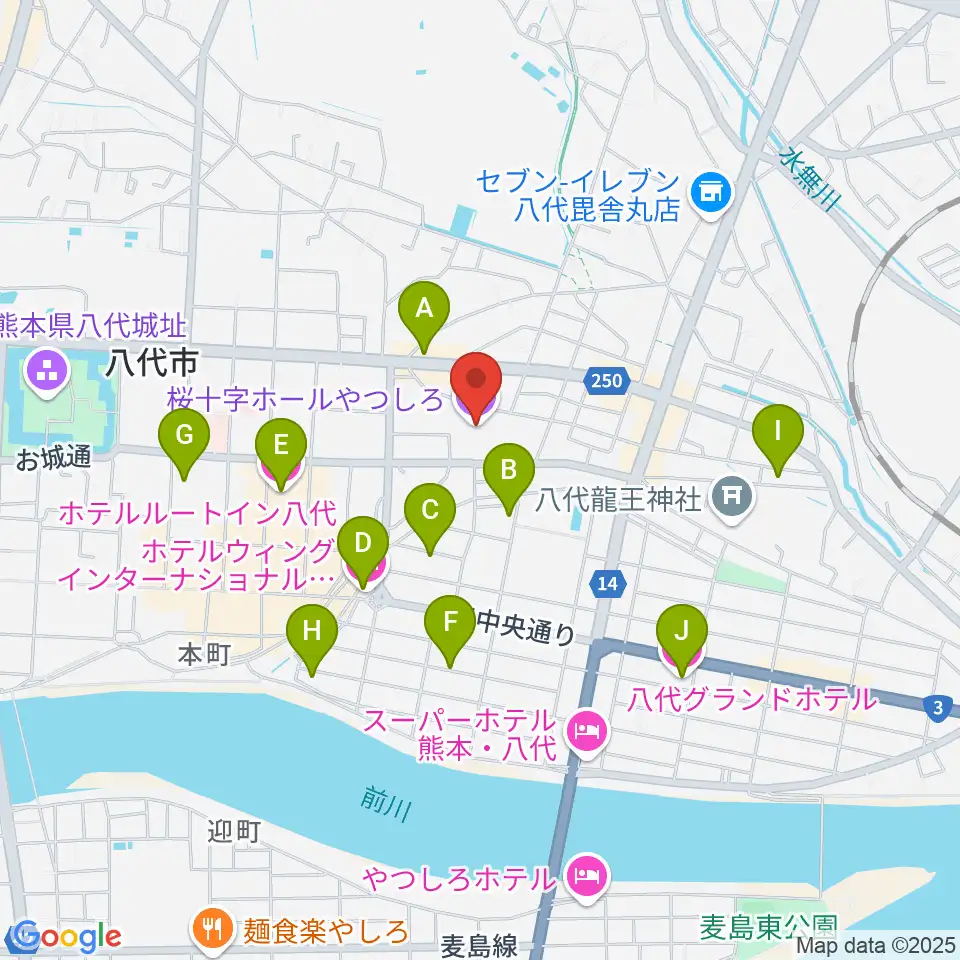 桜十字ホールやつしろ周辺のホテル一覧地図