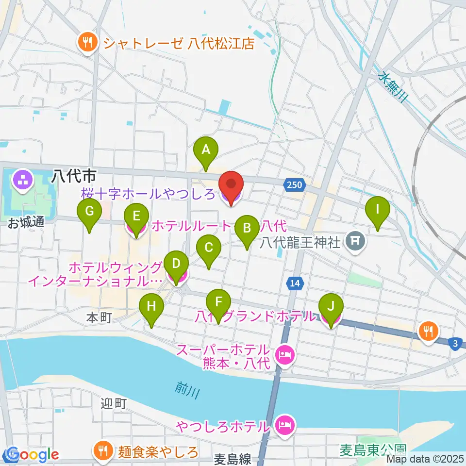桜十字ホールやつしろ周辺のホテル一覧地図