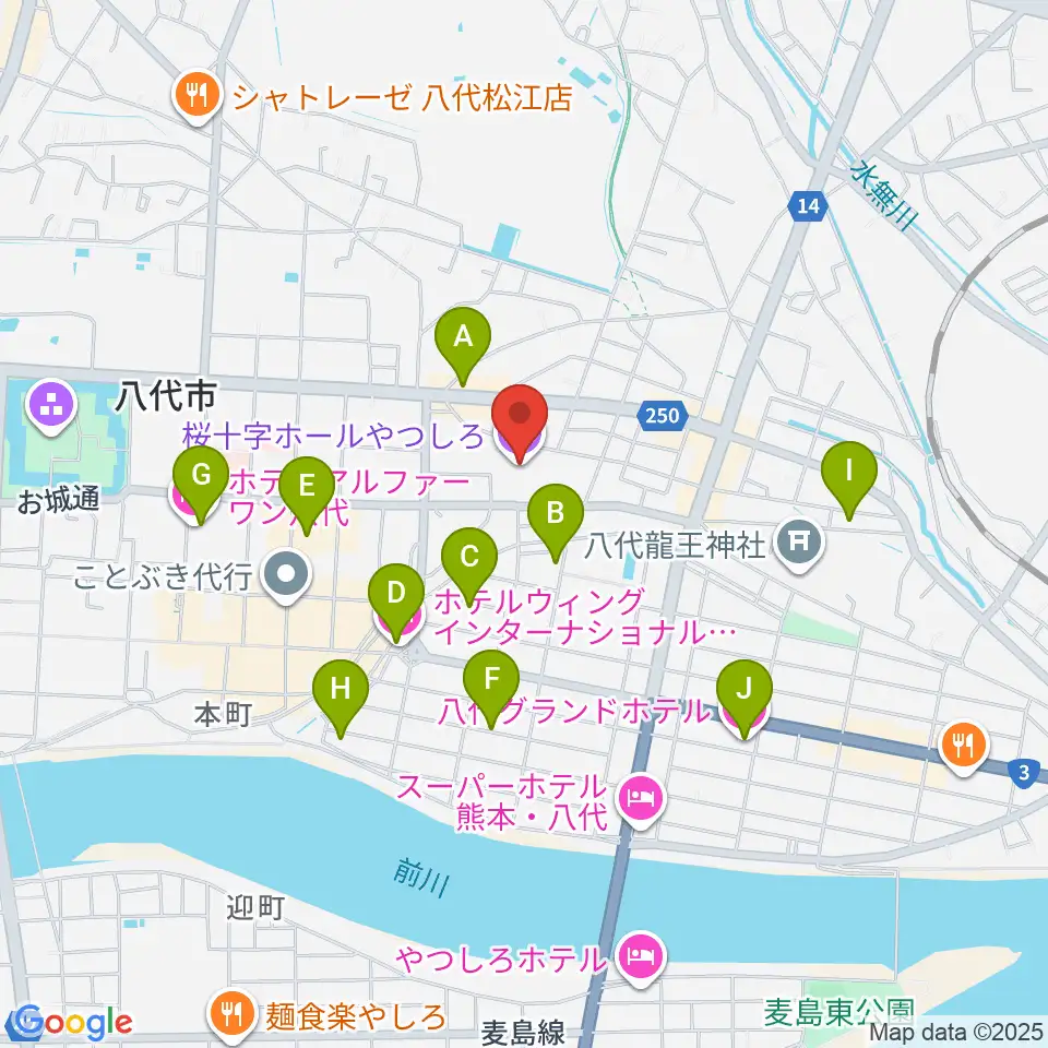 桜十字ホールやつしろ周辺のホテル一覧地図