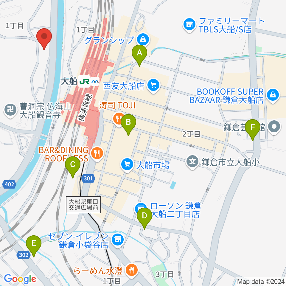 ピアノ百貨大船店周辺のホテル一覧地図